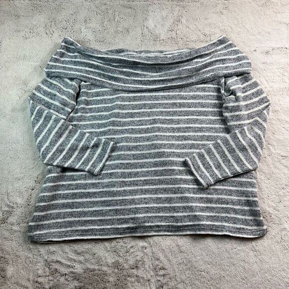 Lane Bryant Off Shoulder Sweater Womens Size 22/24 Grey Stripe Knit Comfort - Picture 9 of 9